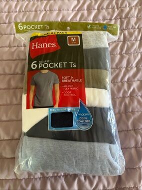 Hanes 6-Pack Pocket T-Shirts - Gray, White, Black